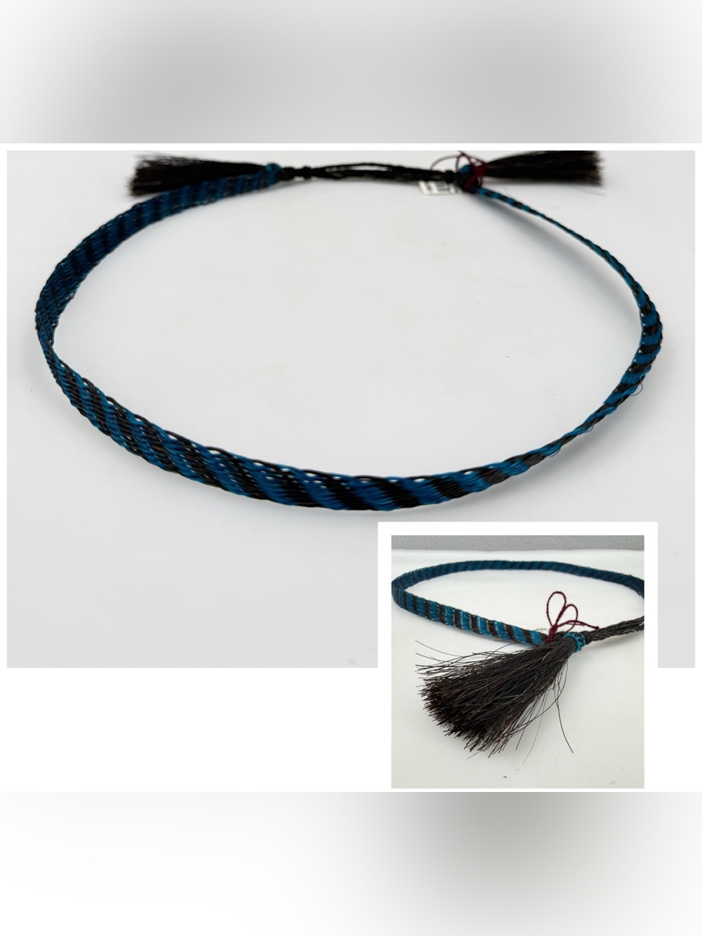 Double S Western Cowboy Woven Tassels Hatband Synthetic Animal Hair Black Blue